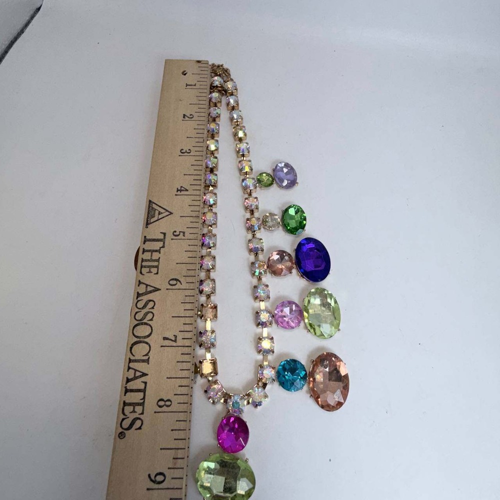 Multi Color Oversized Crystal Statement Necklace Gold Tone Bib Collar AB Accents - Picture 4 of 4